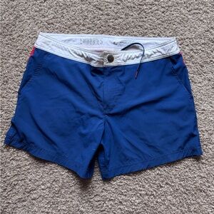 Men’s Size L Chubbies Blue Swim Trunks with White Waistband